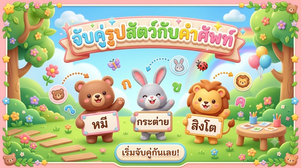 ภาพปกเกม จับคู่รูปสัตว์กับคำศัพท์